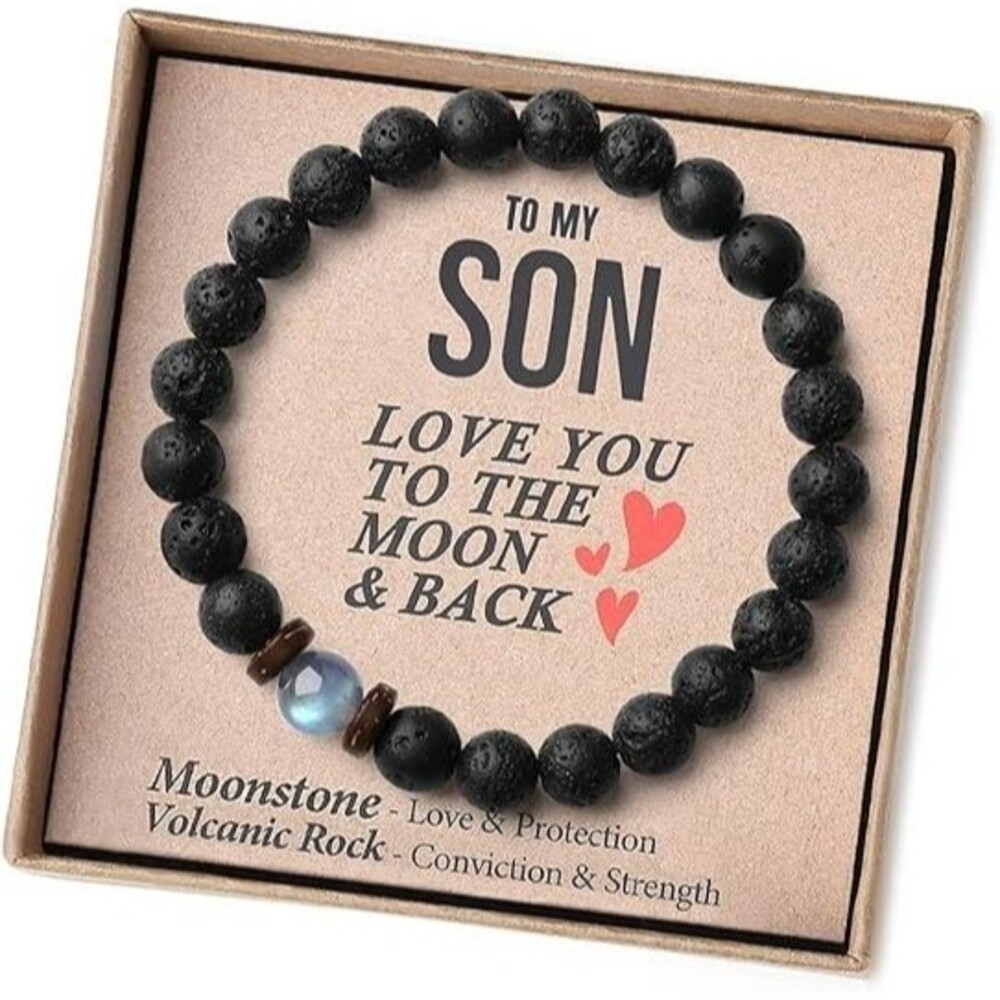 THEMEROL Men's To My Son Rock Bracelet Black Gemstone 7.5" Strength Love Jewelry